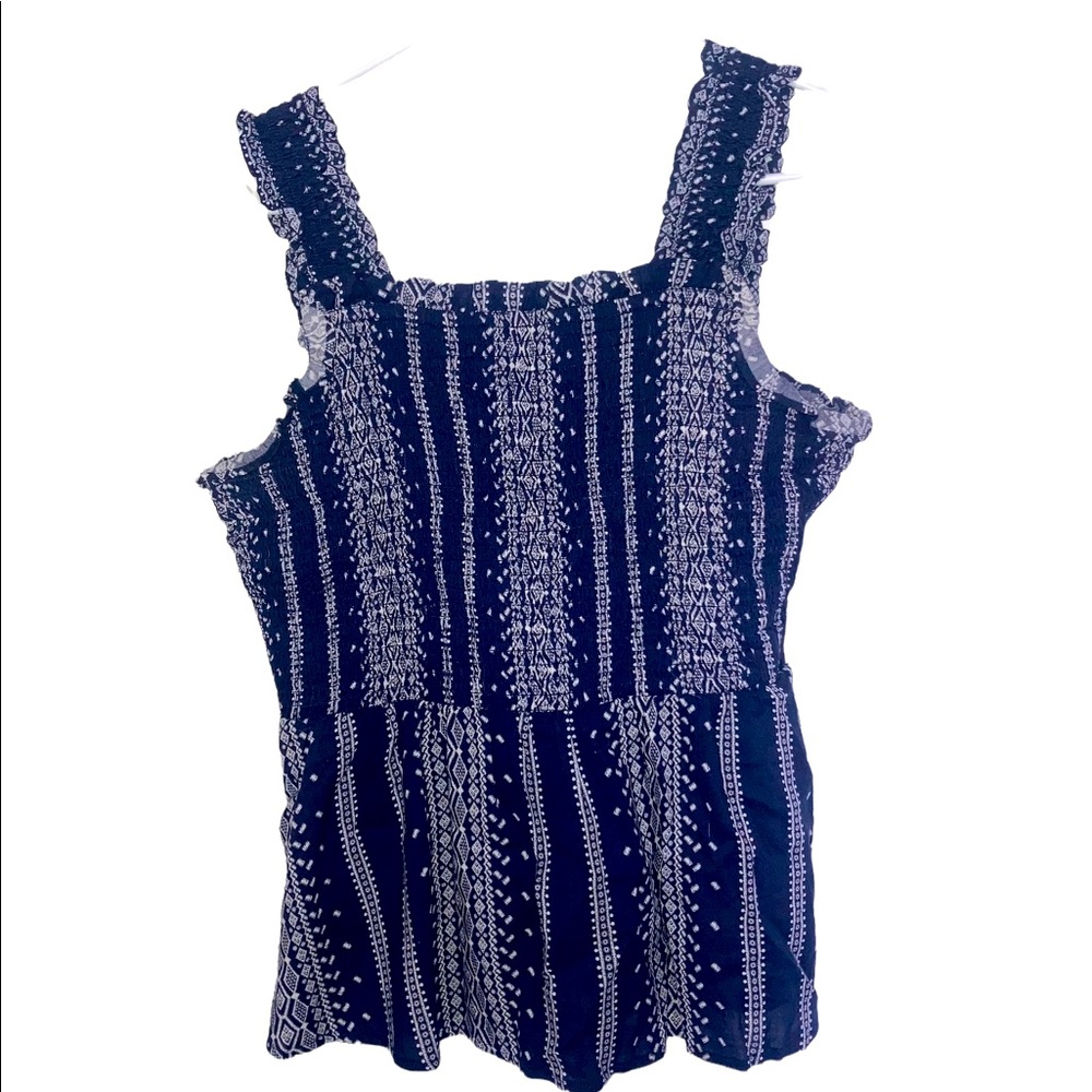 Navy Blue and White Ruffle Top